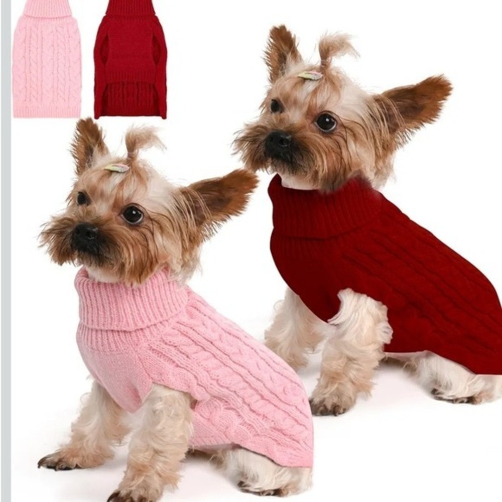 Dog Cable‎ Knit Turtleneck Sweater Small Pet Winter Pullover Red